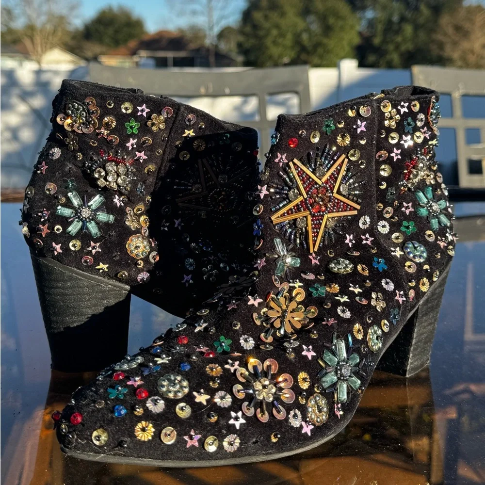 Embellished Black Ankle Boots - Picture 3 of 10